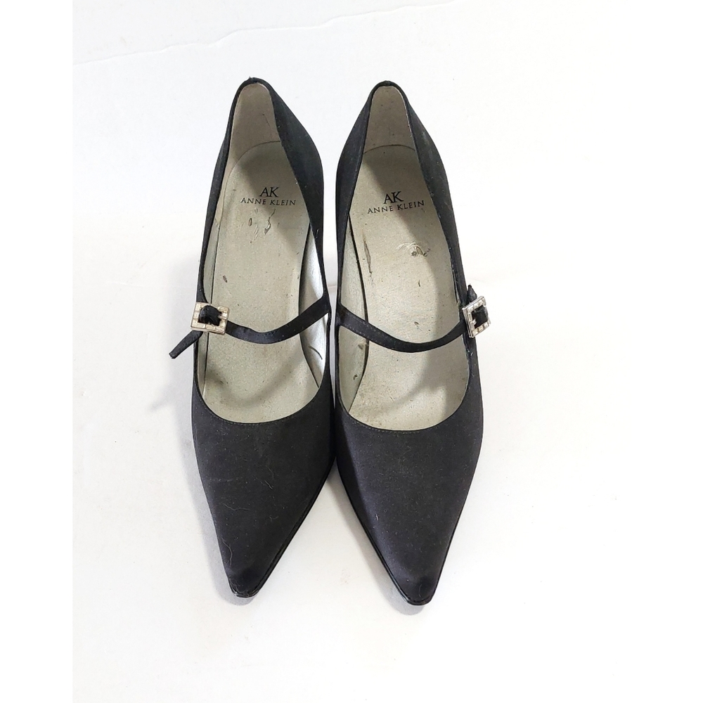 Womens Vintage Black Crystal Accent Strap Faux Suede High Heel Shoe Size 9M - Picture 4 of 8